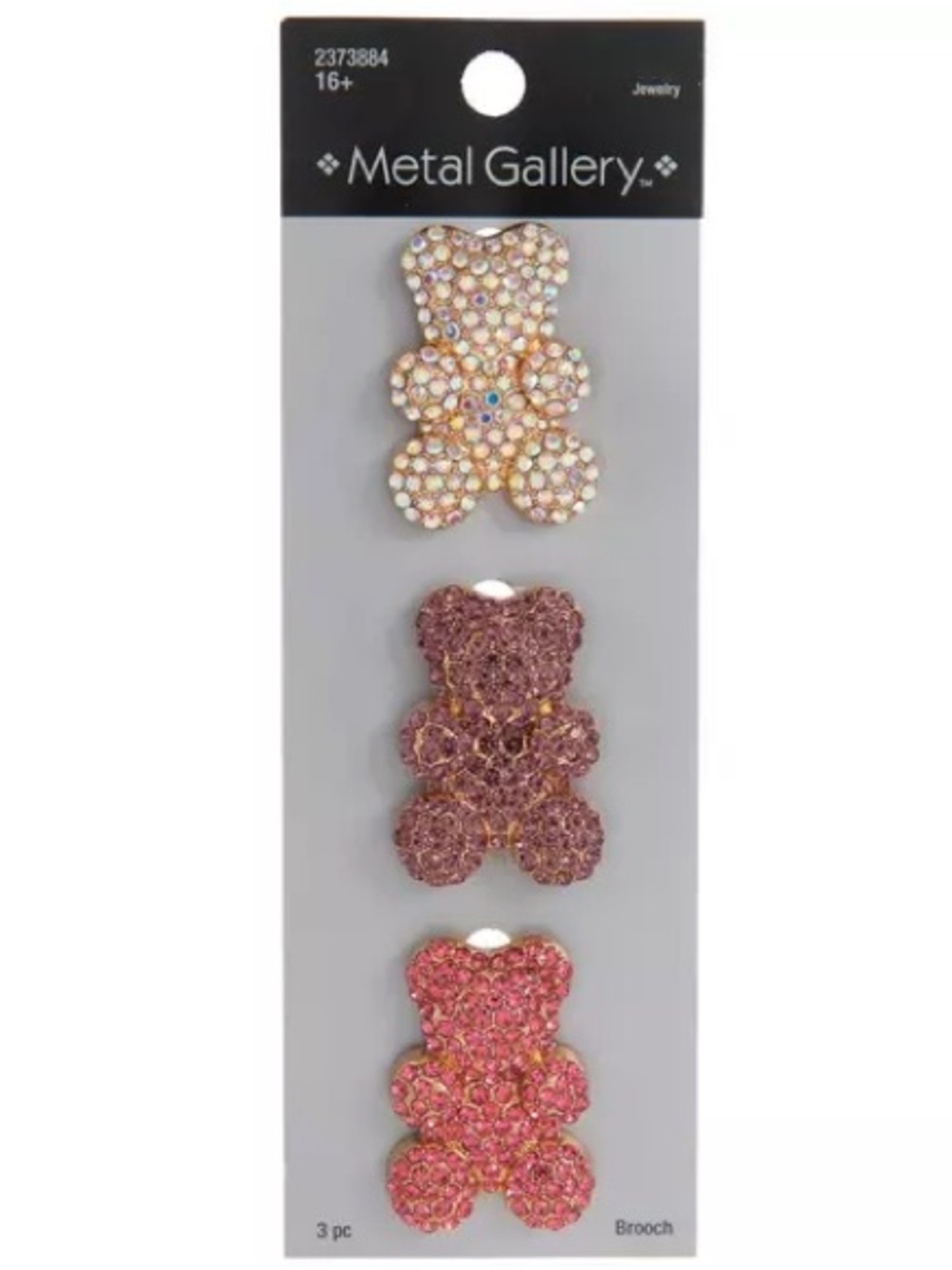 New Metal Gallery Crystal Teddy Brooch Set - Pink, Rose Gold, Champagne
